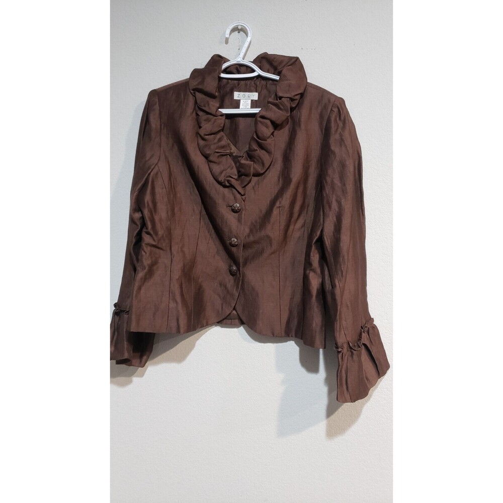 ZOEY Vintage Long Sleeve Top Brown Linen Blend Size 14